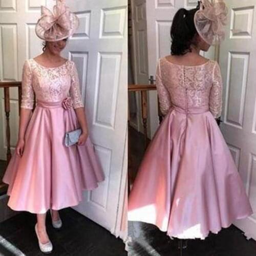 Light Pink Knee Length Mother Of The Bride Dresses Tiered Lace Edge O Neck Weddings Guest Party Gown Formal Robes Custom