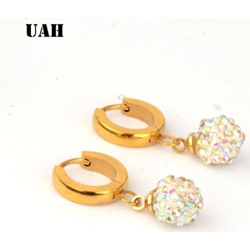 UAH 2019 New Hot Korean Fashion Square Zircon Crystal Stud Earrings For Women Stainless Steel Jewelry