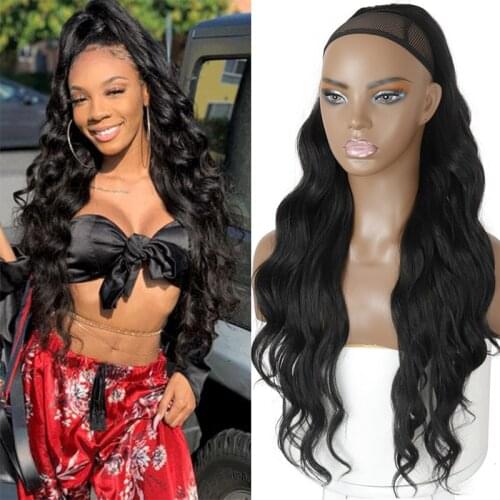 XINRAN Body Wave Long Ponytail Extension Synthetic Drawstring Ponytail Clip in Hair Extensions for Women Black Blonde Red