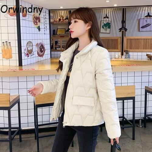 Orwindny Women Short Parkas Winter Stand Collar Autumn Warm Jacket Female Cotton Padded Coat Solid Zipper Clothing XS-2XL