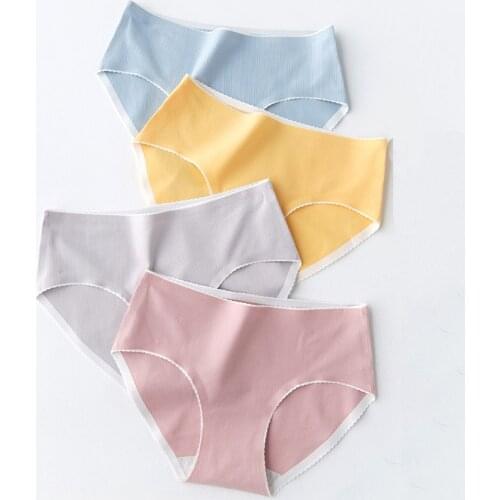 Wasteheart Women Fashion Skin White Cotton Mid Waist Seamless Panties Underwear Lingerie Women Briefs Underpants M L