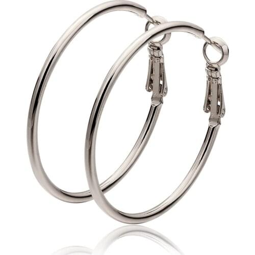 2019 Women 100% S925 Sterling Silver color Hoop Earring 50 mm Round Circle Simple Silver color Hoop Earrings
