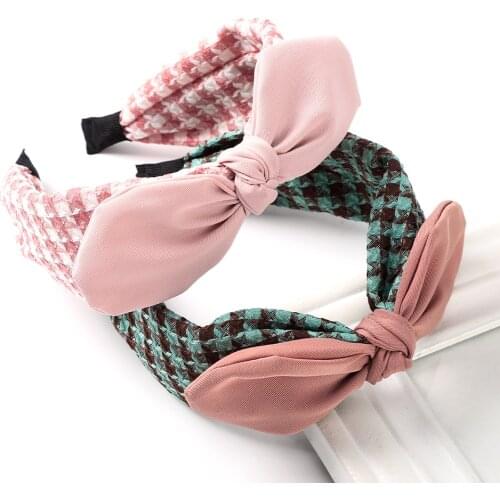 Haimeikang Rabbit Ears Bow Headbands For Women Wide Cute Hair Band Bezel Hair Hoop Plaid Thick Headwear Fashion Hair Accessories