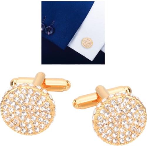 1 Pair Wedding Crystal Rhinestone Cuff Links Shirt Suit Collar Cufflinks Gold
