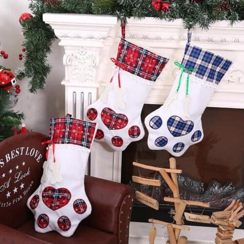 1Pc Merry Christmas Socks Funny Dog Paw Sock Party Pendants Decoration, Christmas Stocking Gift Bags Packing Bag Ornaments