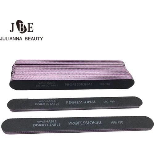 25Pcs Thick Professional Nail File 100/180 Buffer Block UV Gel Varnish Emery File Sandpaper Nail Files Black DIY Glitter Tools