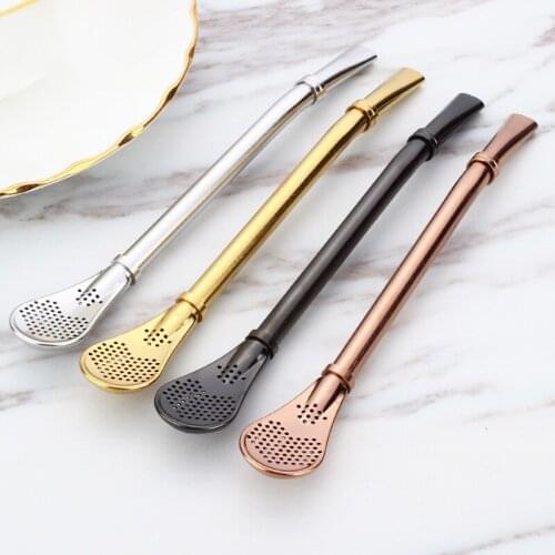 304 Stainless Steel Straw Spoon Mate Tea Coffee Cocktail Filter Stirring Spoon Straw Tableware Reusable Washable Bar Accessories