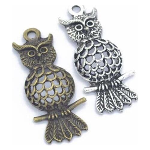 25pcs/lot 18x43mm Antique Silver Alloy Hollow Owl Charm For DIY Jewelry Making