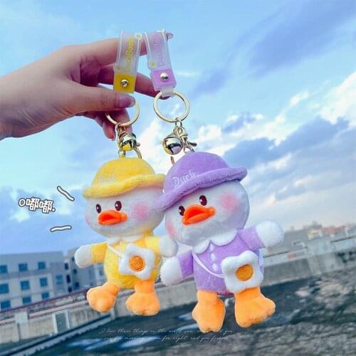 Anime Doll Duck Keychain Ring Cute Plush Creative Couple Small Gifts Men and Women Bags Car Pendant Key Ring