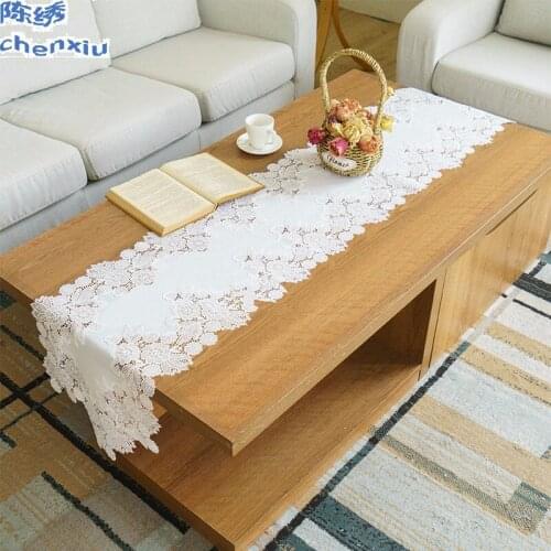 White 100% polyester TableCloth table runner Tea Table cover TV Cabinet Decoration Table Cloth Dust-proof Cover Cloth Art lace