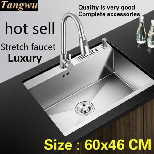 Free shipping Apartment high-end big kitchen manual sink single trough do the dishes 304 stainless steel hot sell 60x46 CM