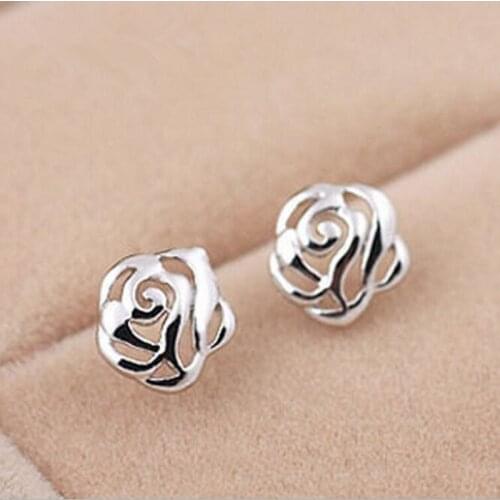 Free Shipping Hot Sale 925 Sterling Silver Jewelry New Hollow Rose Flower Wholesale Anti-allergic Earrings SE42