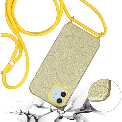 Shining Phone Case Soft TPU Shell Back Cover for IPhone12 mini with Lanyard Shockproof Cover Flash powder
