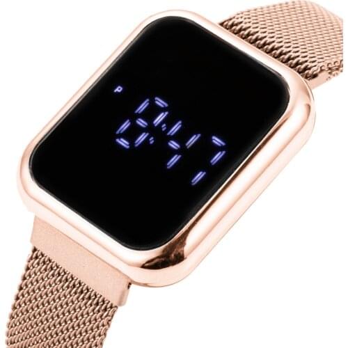 Men Women Digital Led Sport Watch Luxury Stainless Steel Strap Square Dial Womens Watches Gifts Mens Military Clock Reloj Mujer