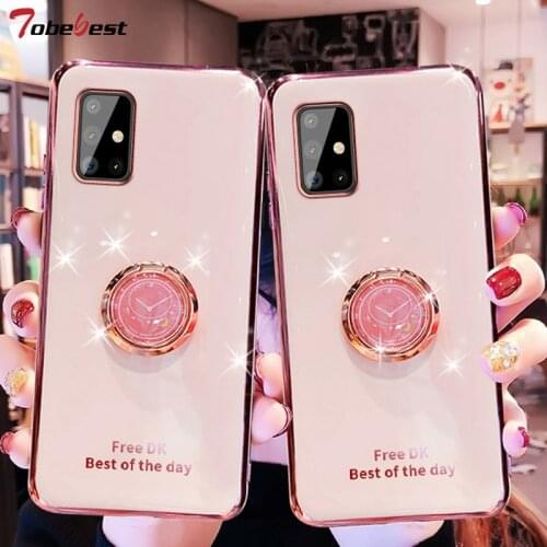 360 Clock Finger Ring Plating Case For Samsung Galaxy A51 A71 A11 A21 A21S A31 A81 A91 Coque Stand Bracket Soft Silicone Cover