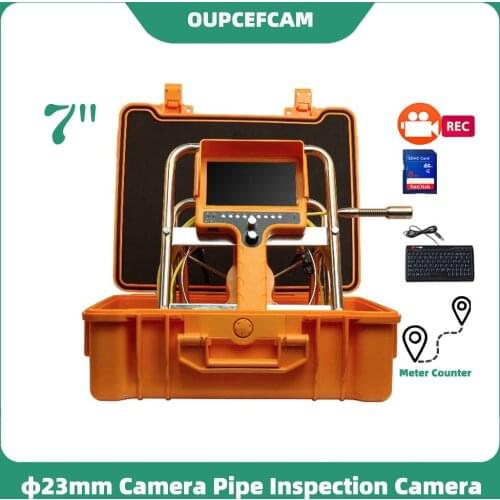 Φ23mm Camera Drain Sewer Pipe Inspection Endoscope 7" Color Screen DVR Keyboard Meter Counter Yellow Case Stainless Steel Shelf