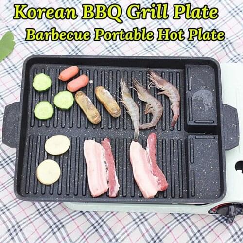 HOT-Portable Korean BBQ Grill Pan Non-Stick Grill Plate Butane Gas Stove Cooker Party Picnic Terrace Beach Barbecue Tray