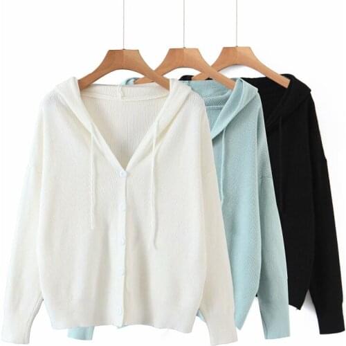 Nice Casual Woman Oversized Solid Color Hooded Cardigan Fad Fashion Ladies Single Breasted Knitwear Female Sweet Loose Hoodies