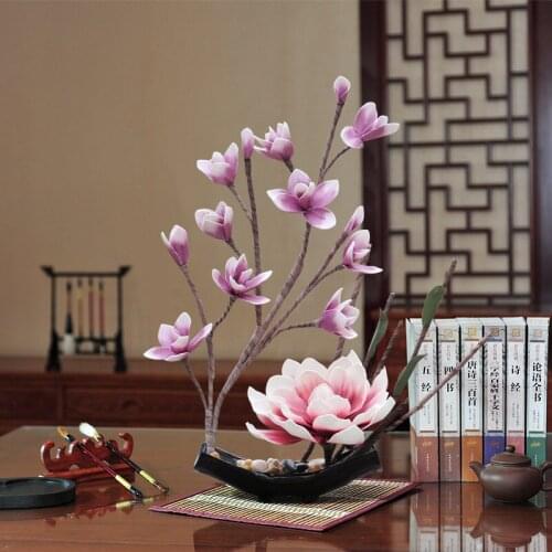 Chinese Ceramic Vase Magnolia Fake Flower Ornaments Home Livingroom Table Furnishing Decoration Hotel Desktop Figurines Crafts