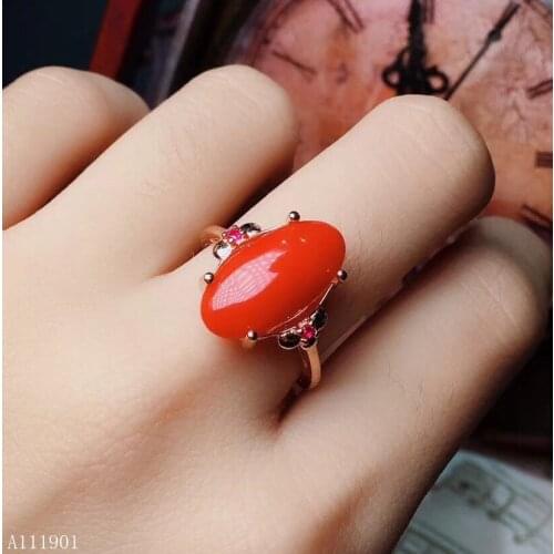 KJJEAXCMY fine jewelry 925 sterling silver inlaid natural red coral rings support detection
