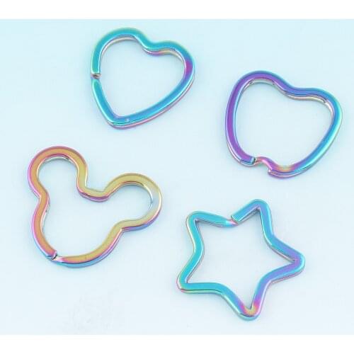 Heart Shape Keyrings Rainbow Color Star Key rings Metal Split Rings for Key Chain Wholesale Lanyard Findings