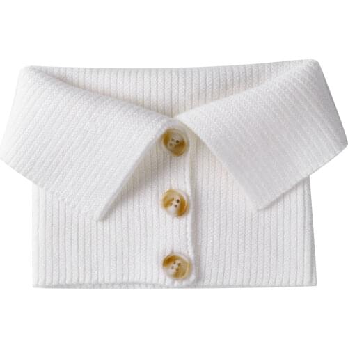 Korea Style Women Button Knit Scarves Warmer Solid Color Elastic Comfort False Collar Female Winter High Neck Ribbed Neckerchief