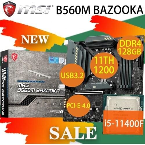 Motherboard MSI MAG B560M BAZOOK + CPU i5 11400F Set LGA1200 DDR4 128GB 5066MHz M.2 PCI-E 4.0 New Desktop Intel Bundle placa-mãe