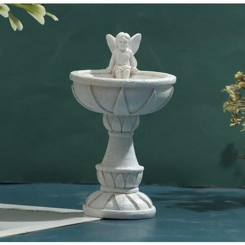 1pc DIY Garden Decor Dollhouse Miniature Fairy Garden Furniture Angel Resin Pool Fountain