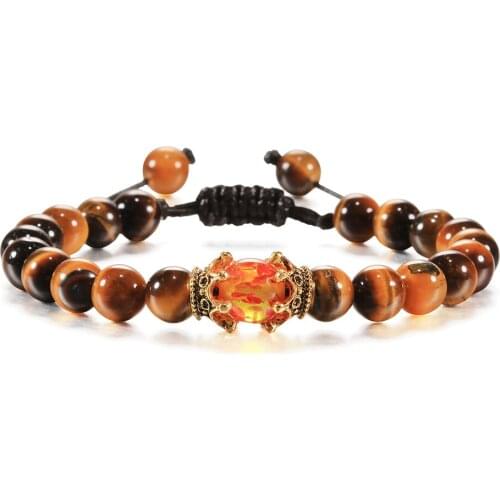 Fashion Men Tiger Eye Stone Bead Crown Bracelet Handmade Macrame Braided Weave Adjustable Bracelet Yoga Energy Jewelry For Women