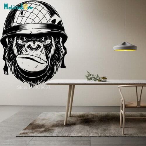 Angry Gorilla with Helmet Motorcycl Decal Living Room Bedroom Home Decor Removable Vinyl Wall Sticker Self-adhesive Murals BD224