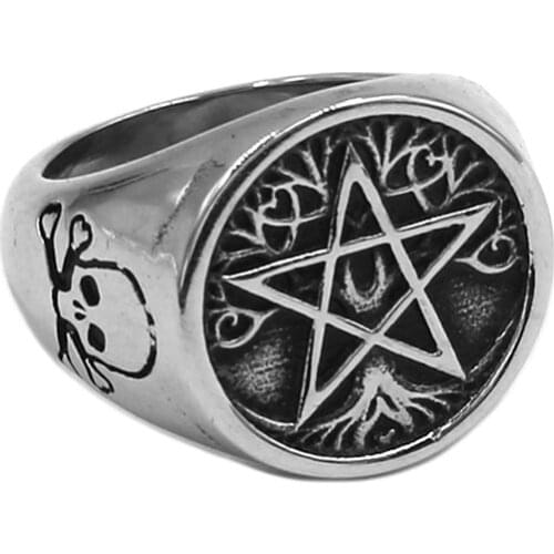 Norse Viking Pentagram Ring Stainless Steel Jewelry Fashion Skull Tree of Life Biker Ring For Men SWR0997