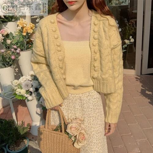 Korobov 2021 New Autumn Winter Sweet Cardigans Japanese Preppy Style Kawaii Cardigan Korean Dot Long Sleeve Cute Crop Sweaters