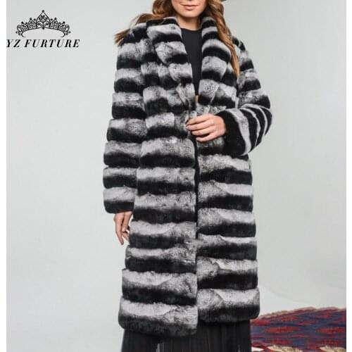 2021 New Winter Womens Luxury Rex Rabbit Thick Warm Full Pelt Real Chinchilla Rex Rabbit Fur Coat Genuine Fur Outer Clothing