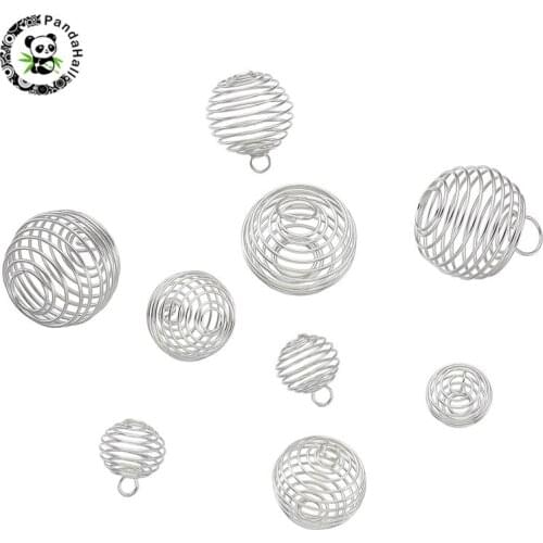 Pandahall 30 pcs/Set Iron Wire Cage Round Pendants for DIY Jewelry Findings Necklace Making Accessories Mixed Sizes