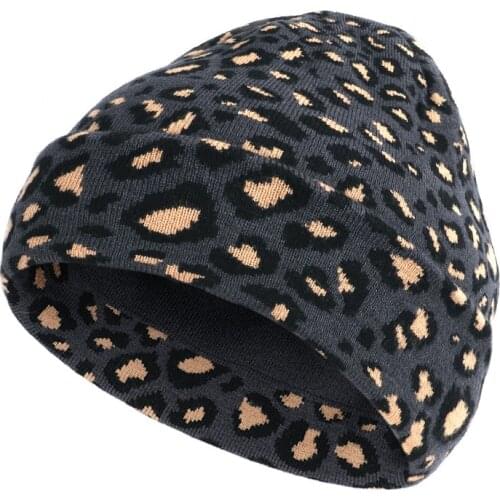 Leopard Printed Thicken Knitted Hat Winter Warm Hat Skullies Cap Beanie Hat for Men and Women 69