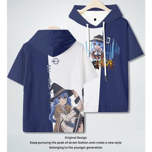 Roxy Migurdia Cartoon Hooded Short Sleeve Unsiex Anime Mushoku Tensei: Jobless Reincarnation Men Women Pullover T-shirt Tops