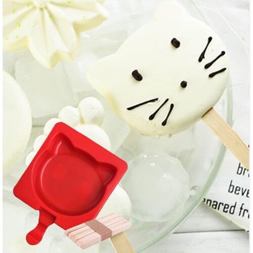 Cat Face DIY Silicone Ice Cream Mold Popsicle Molds Popsicle Maker Holder Frozen Ice Mould with 20pcs Popsicle Sticks