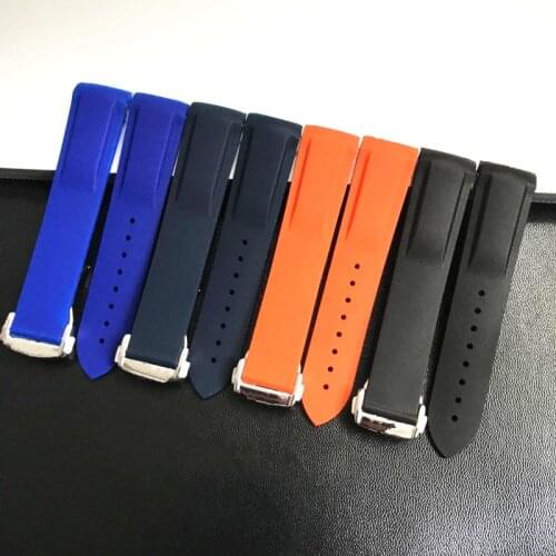 Curved End 20mm 22mm Black Blue Orange Soft Rubber Silicone Watch Bands For Omega Seamaster 300 Ocean Strap Bracelet Wristband