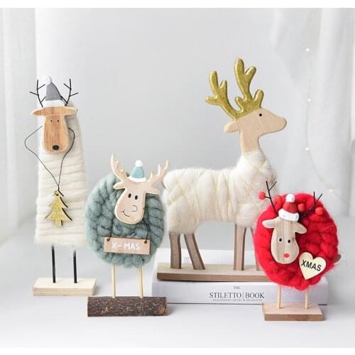 Nordic Cute Sheep Wool Felt Christmas Wooden Tree Ornaments New Year Gifts Desktop Table Decorations For Home Tree Toys Doll