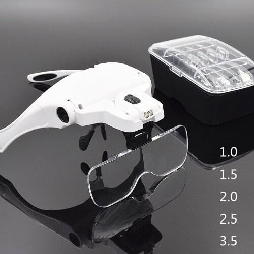 1.0X 1.5X 2.0X 2.5X 3.5X Adjustable 5 Lens Loupe LED Light Headband Magnifier Glass LED Magnifying Glasses With LED Light for d