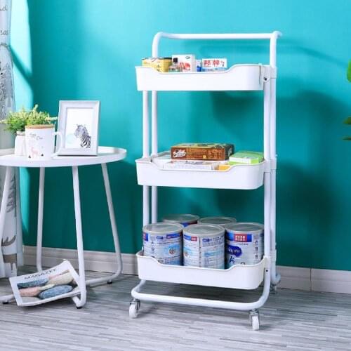 3 Tier Rolling Utility Cart Storage Shelf With Handle and Roller Wheels Home Kitchen Bedroom Office Movable Organizer Racks