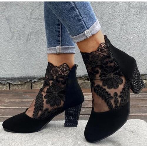 Fashion Sexy Women High Heels Shoes Lace Flower Ankle Strap Hollow Out Sandals Round Toe Zip Pumps Zapatos De Mujer Plataforma