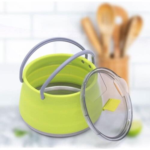 Outdoor Silicone Kettle Portable Foldable Water Pot Stainless Steel Bottom Folding Water Kettle Tableware Camping Essentials