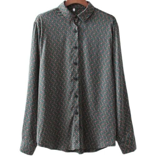 Womens 2021 Fashion Geometric Pattern Loose Pajama Shirt Retro Long Sleeve Blouse Street Wear