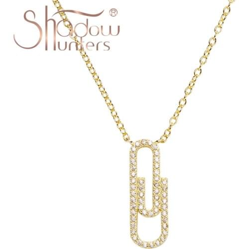 SHADOWHUNTERS Real 925 Sterling Silver Shining CZ Paperclip Pendant Necklace Adjustable Chain Choker Women Trendy Jewelry Gift