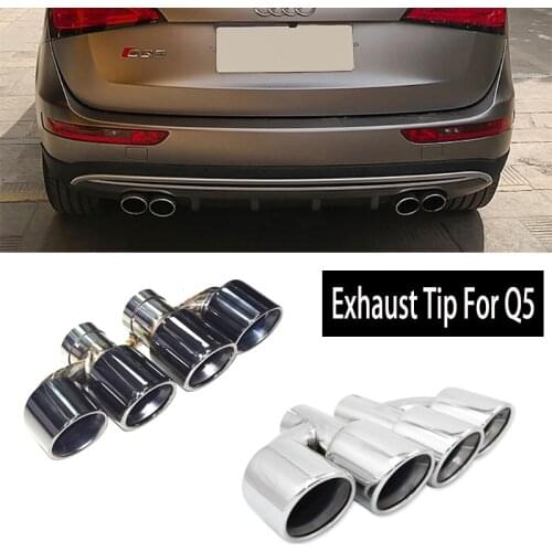 1 pair 4 out stainless steel exhaust tip silver/ black exhaust pipe car h shape exhaust pipe muffler tip for Audi Q5 up to SQ5