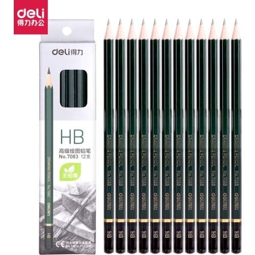 12pcs Deli Pencil 2H/2B/HB Non-toxic Wooden Six Angle Pencil Sketch Painting Answer Test Student Stationery School Supplies