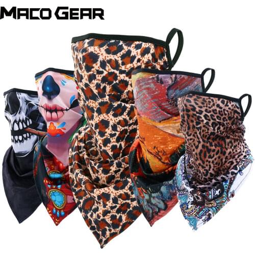 Skull Leopard Printed Bandana Running Bicycle Scarves Hanging Ear Headband Bike Ski Hiking Cycling Balaclava Scarf Women Men