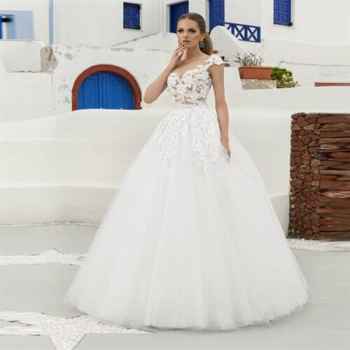 O-Neck White Floor Length Custom A Line Wedding Dresses Tulle Garden With Ribbon Bride Wedding Gowns Princess Bride Dress