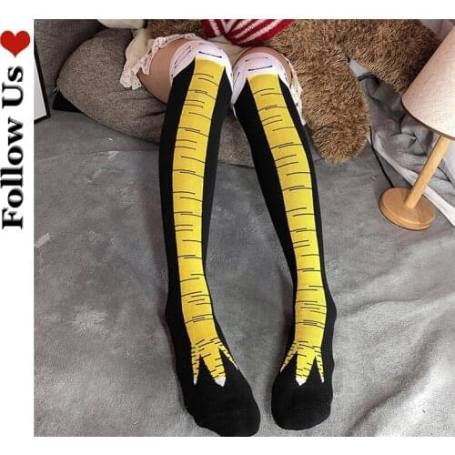 Japanese Cartoon Knee High Socks Woman Fashion 2021 Cotton Chicken Foot Riding Stockings Ostrich Pattern Thigh High Stockings